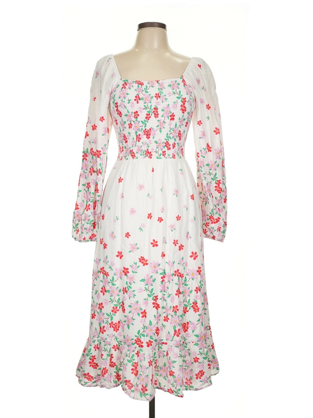 Draper James White Midi Dress with Pink & Red Floral Print